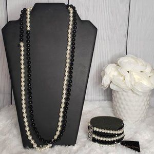 Cookie Lee Black & White Pearl Necklace & Bracelet